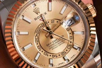 Replica Uhren Rolex Sky-Dweller Oyster Perpetual Champagner Zifferblatt Gelbgold 42mm