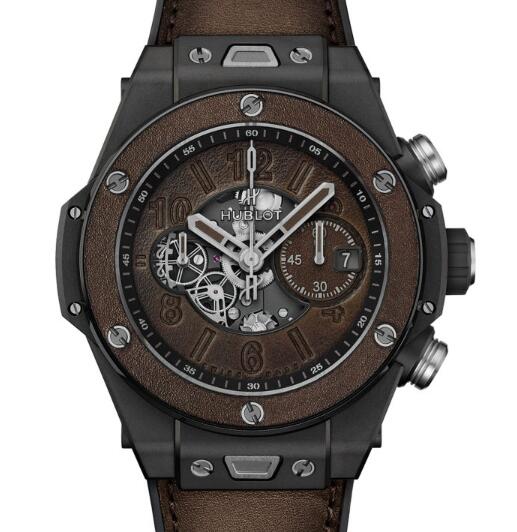 Die Replik der Uhren Hublot Urknall Unico Berluti Kaltbraune Keramik 1