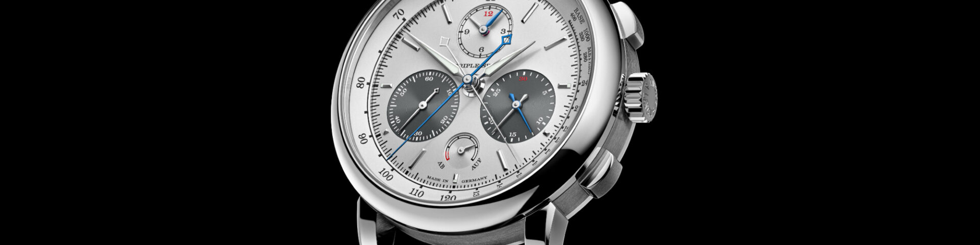 A. Lange & Söhne Triple Split Chronograph aus Platin mit rhodiniertem Zifferblatt und braunem Alligatorlederband