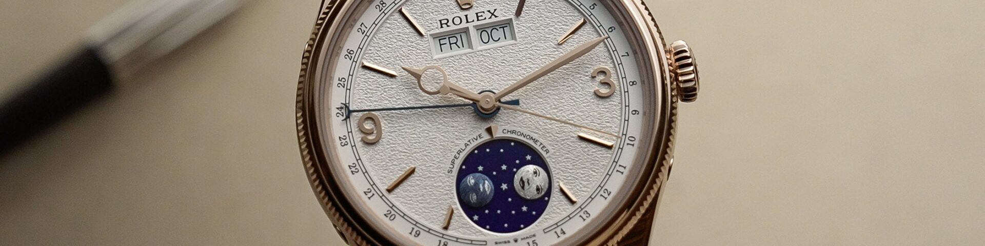 Rolex Perpetual Padellone Annual Calendar Watches mit Everose-Gold-Gehäuse und weißem Zifferblatt