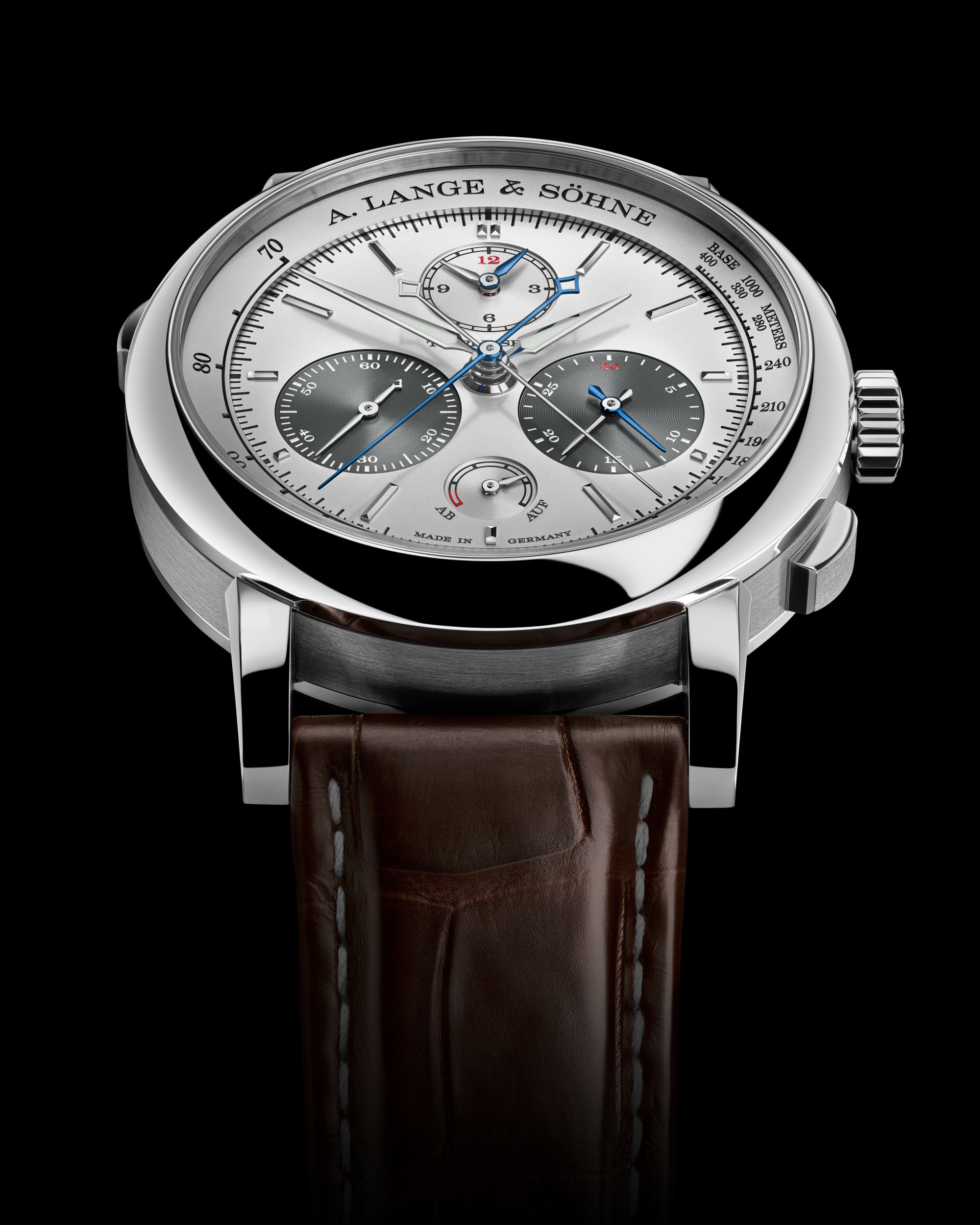 Zifferblatt der A. Lange & Söhne Triple Split aus Platin mit Totalisatoren und Gangreserveanzeige