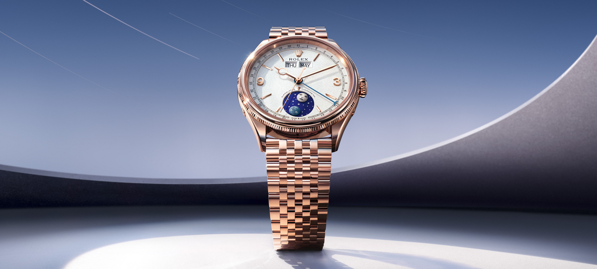 Rolex Perpetual Padellone Annual Calendar in Everose-Gold mit weißem Zifferblatt